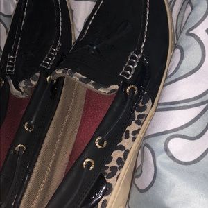 Black and cheetah print sperry loafers